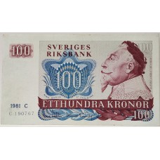 SWEDEN 1981 . ONE HUNDRED 100 KRONOR BANKNOTE . ERROR . INK SMUDGE
